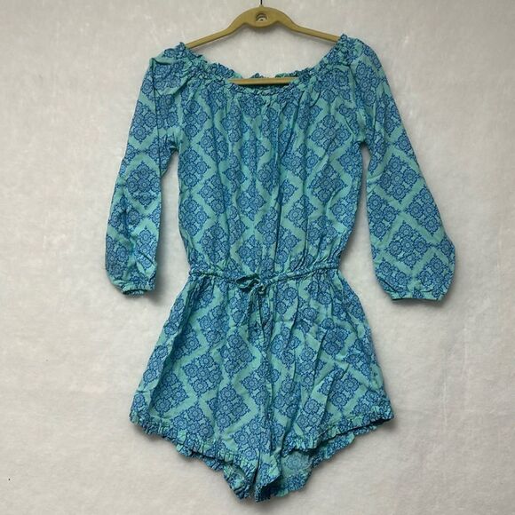 LANI LAU ROMPER 3/4 Sleeve Tropical Print Sz S/M - Picture 1 of 6